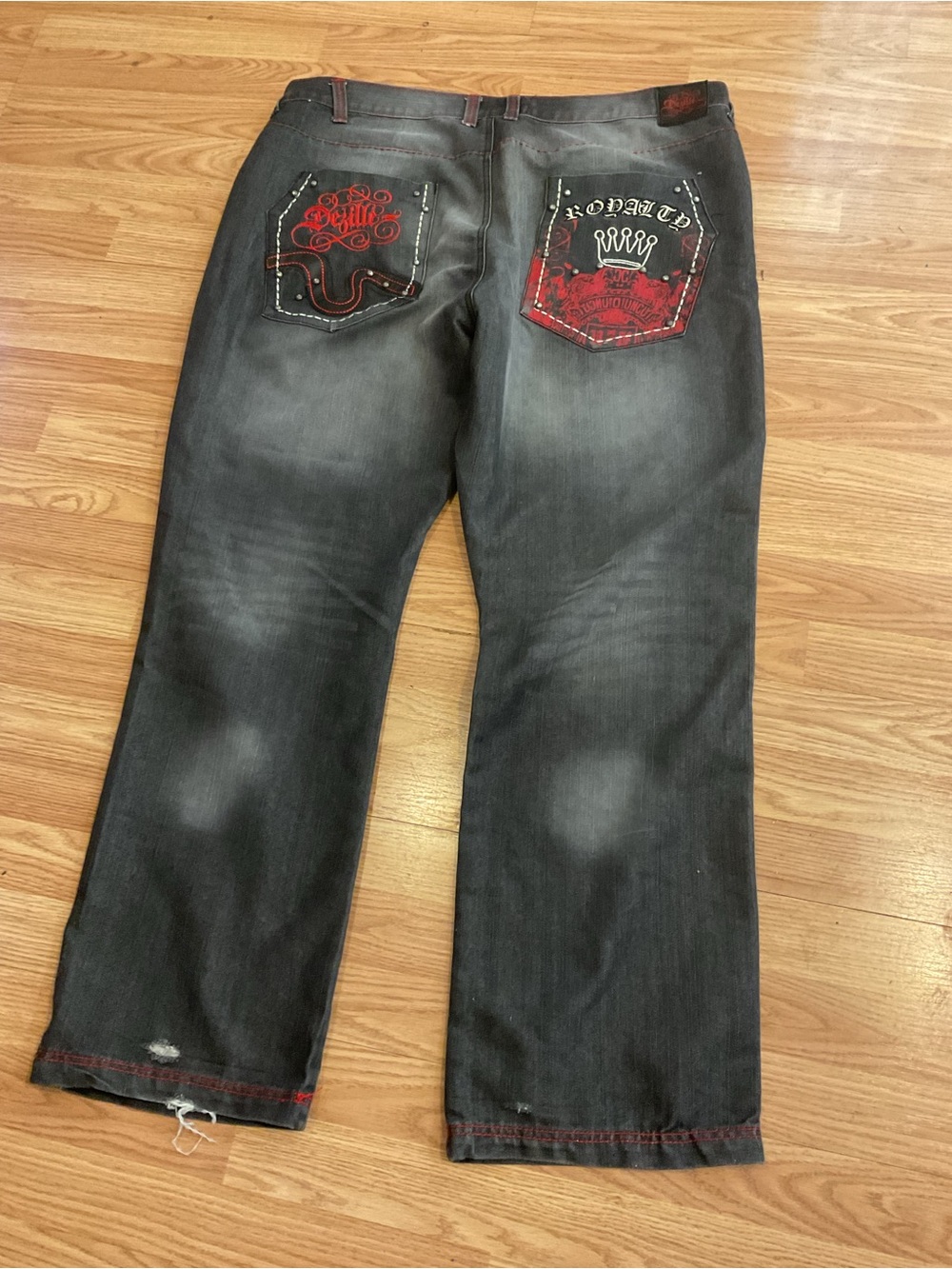 MENS’Y2K COMPETITION’ BLACK BAGGY STREETWEAR JEANS RED STITCH 42x32